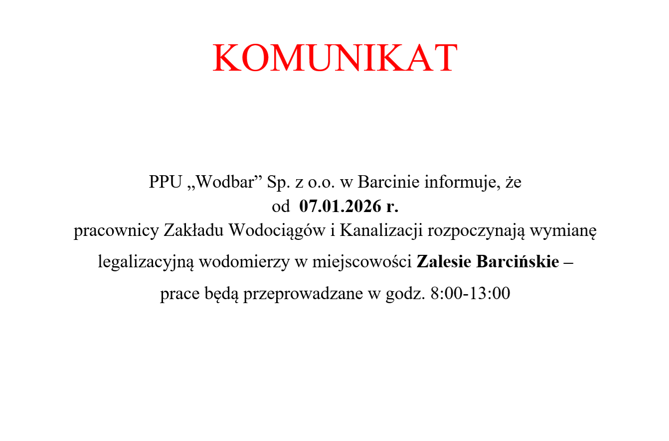 Zdjęcie: Komunikat - wymiana legalizacyjna wodomierzy Zalesie Barcińskie